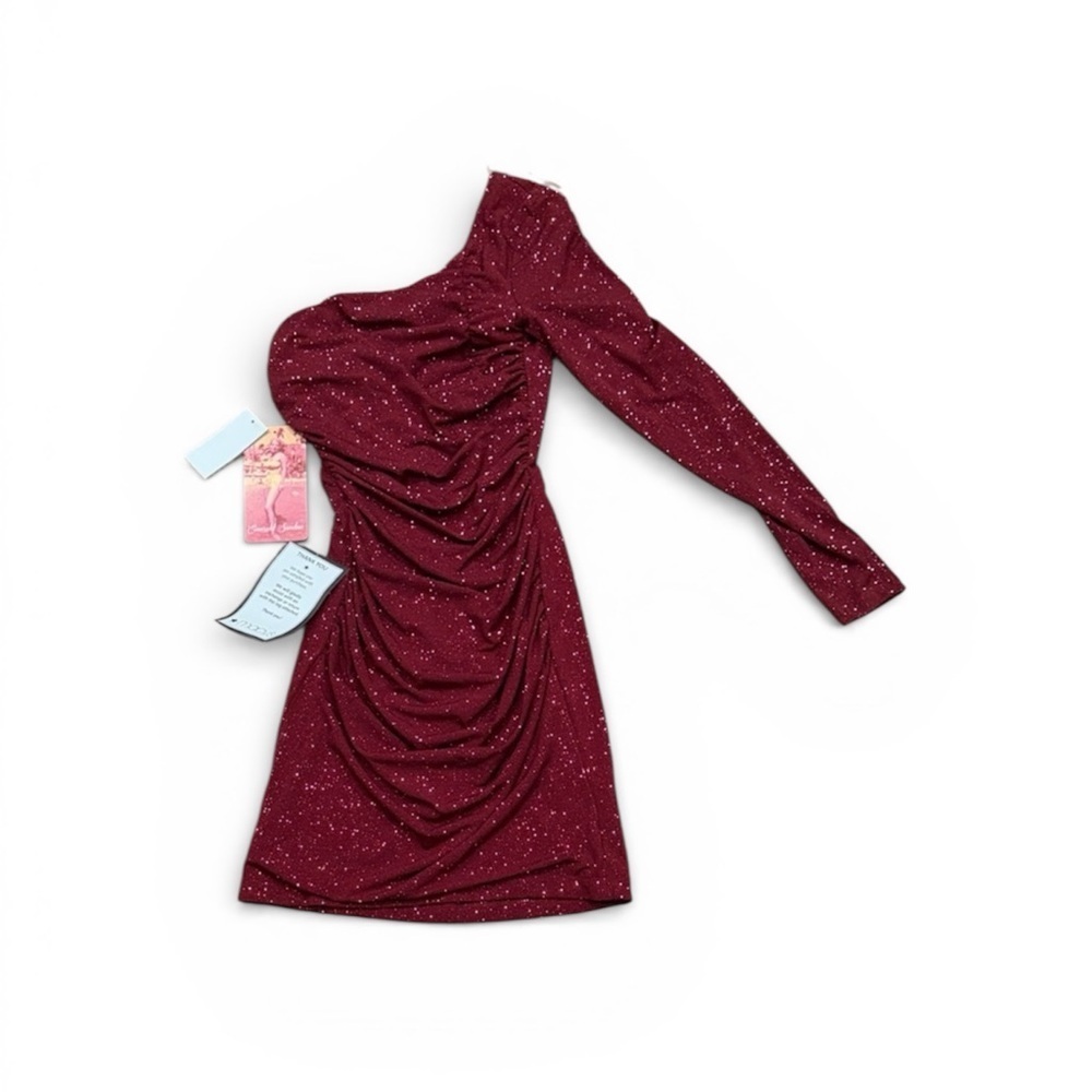 62. Emerald Sundae Women’s Burgundy One-Shoulder Mini Dress size XS